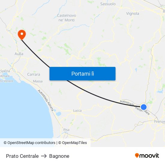 Prato Centrale to Bagnone map