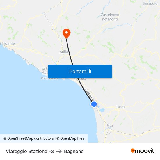Viareggio Stazione FS to Bagnone map