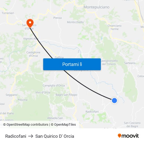 Radicofani to San Quirico D' Orcia map