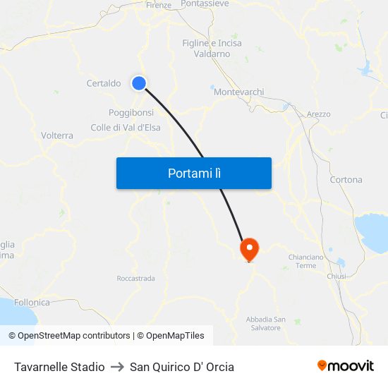 Tavarnelle Stadio to San Quirico D' Orcia map