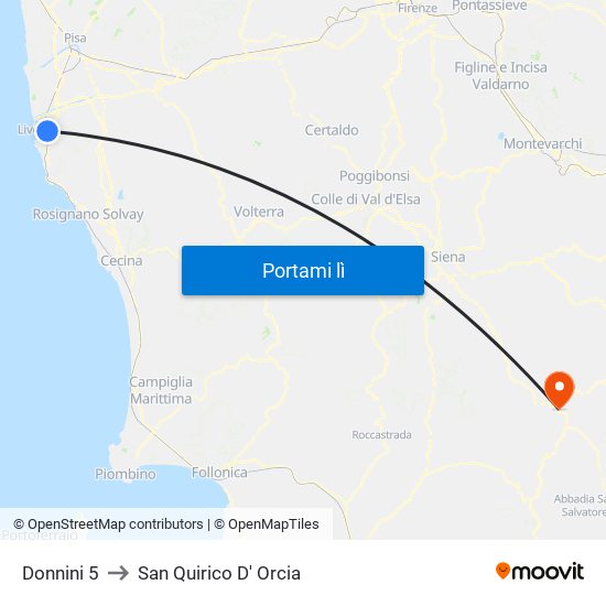 Donnini 5 to San Quirico D' Orcia map