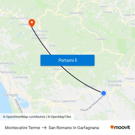 Montecatini-Terme to San Romano In Garfagnana map