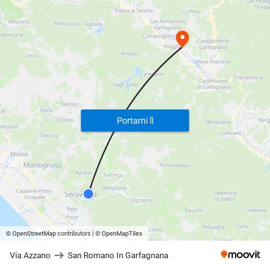 Via Azzano to San Romano In Garfagnana map