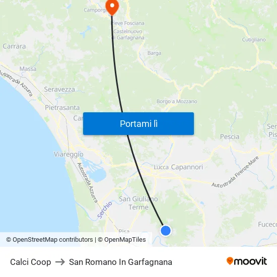 Calci Coop to San Romano In Garfagnana map