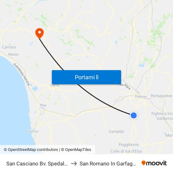 San Casciano Bv. Spedaletto to San Romano In Garfagnana map