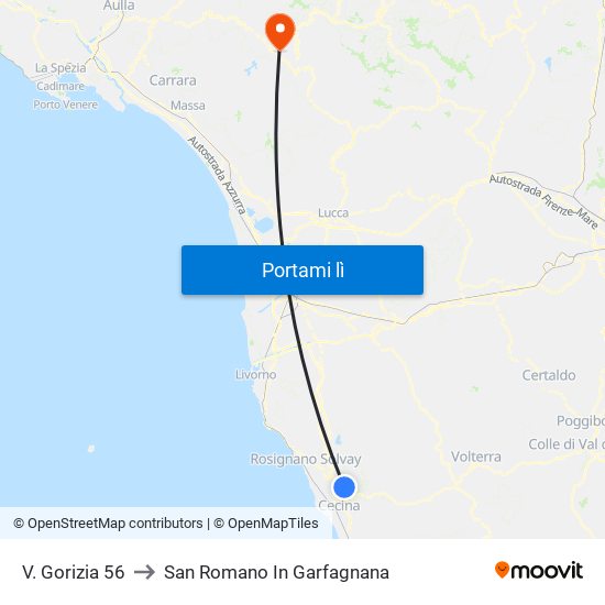 V. Gorizia 56 to San Romano In Garfagnana map