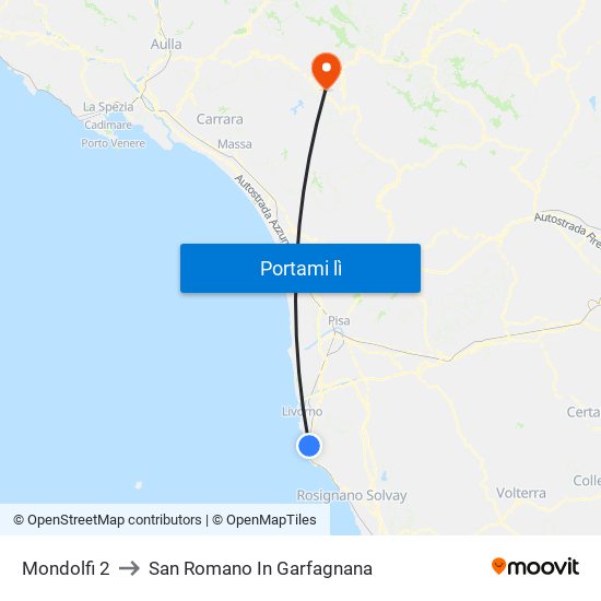 Mondolfi 2 to San Romano In Garfagnana map