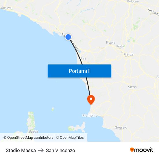 Stadio Massa to San Vincenzo map