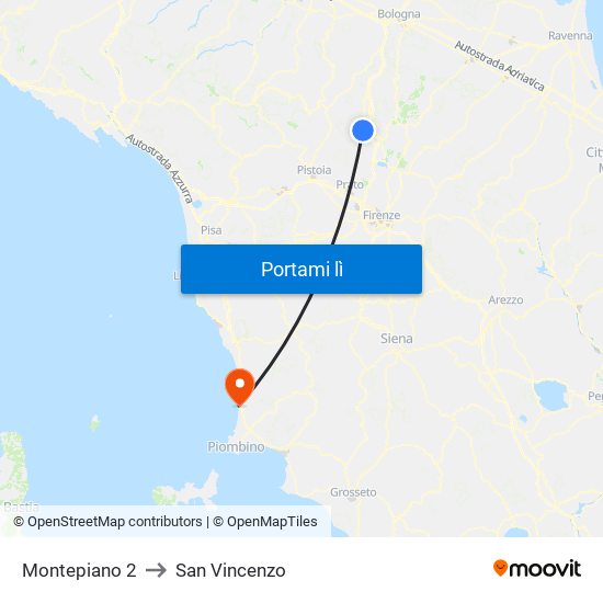 Montepiano 2 to San Vincenzo map