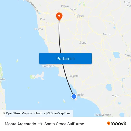 Monte Argentario to Santa Croce Sull' Arno map