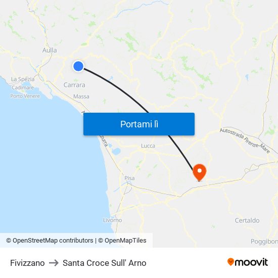 Fivizzano to Santa Croce Sull' Arno map