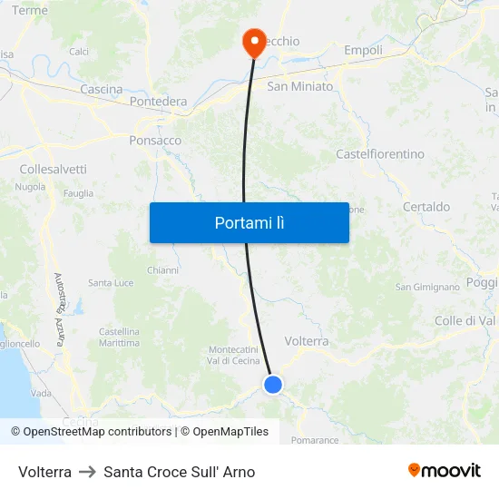 Volterra to Santa Croce Sull' Arno map