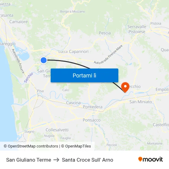 San Giuliano Terme to Santa Croce Sull' Arno map