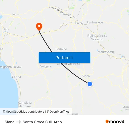 Siena to Santa Croce Sull' Arno map