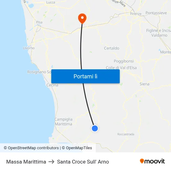 Massa Marittima to Santa Croce Sull' Arno map