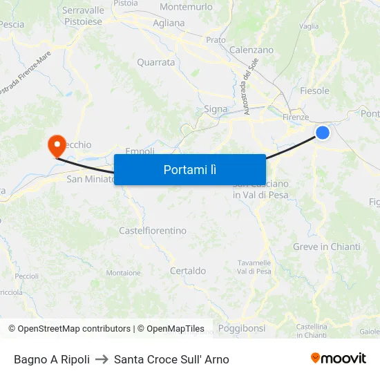 Bagno A Ripoli to Santa Croce Sull' Arno map