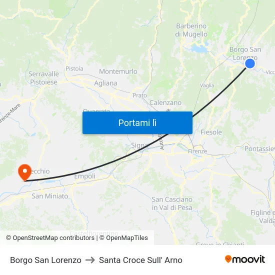 Borgo San Lorenzo to Santa Croce Sull' Arno map