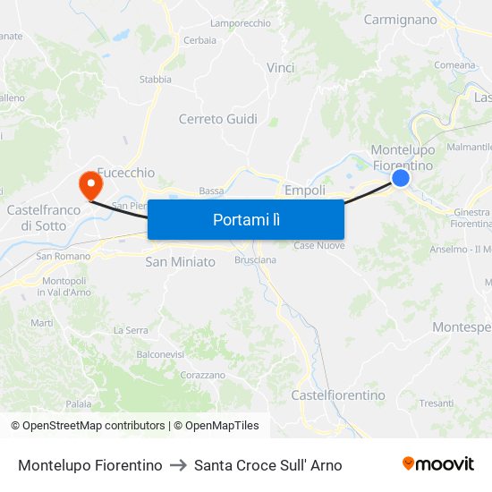 Montelupo Fiorentino to Santa Croce Sull' Arno map