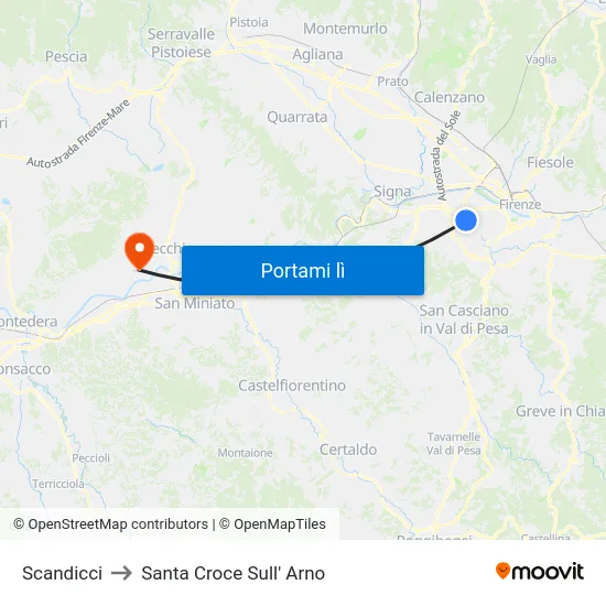 Scandicci to Santa Croce Sull' Arno map