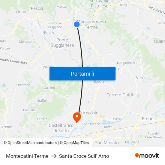 Montecatini Terme to Santa Croce Sull' Arno map