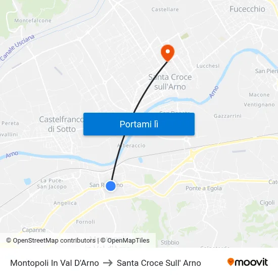 Montopoli In Val D'Arno to Santa Croce Sull' Arno map