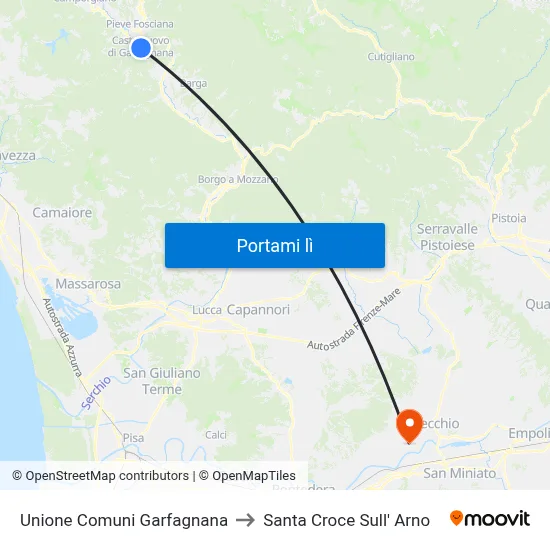 Unione Comuni Garfagnana to Santa Croce Sull' Arno map