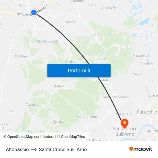 Altopascio to Santa Croce Sull' Arno map