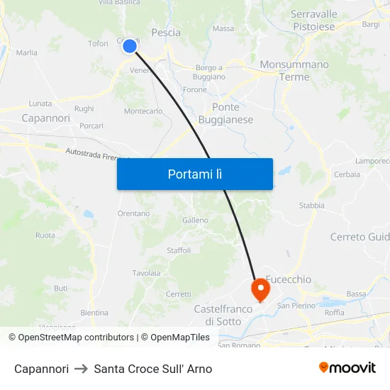 Capannori to Santa Croce Sull' Arno map
