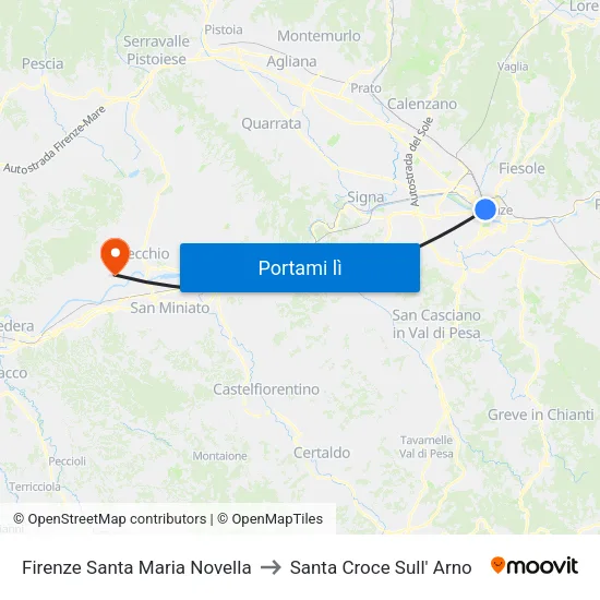 Firenze Santa Maria Novella to Santa Croce Sull' Arno map