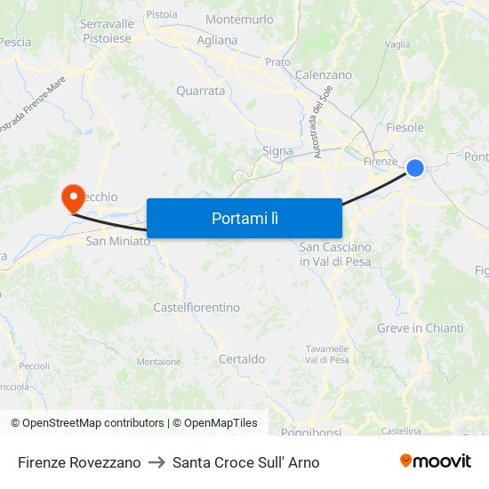 Firenze Rovezzano to Santa Croce Sull' Arno map
