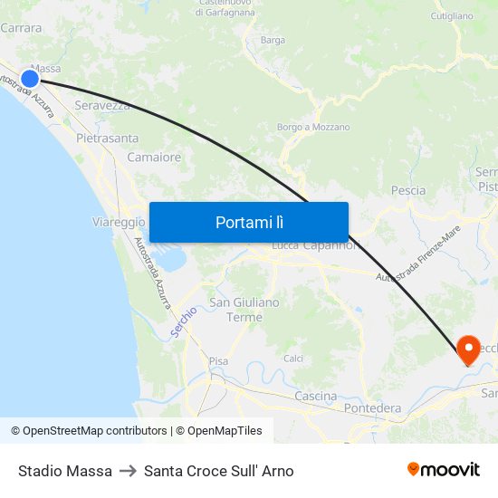 Stadio Massa to Santa Croce Sull' Arno map