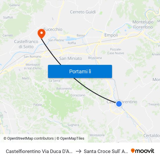 Castelfiorentino Via Duca D'Aosta to Santa Croce Sull' Arno map