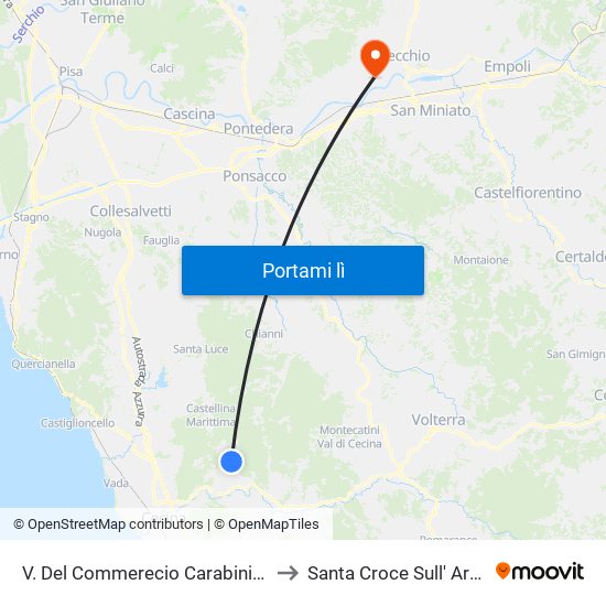 V. Del Commerecio Carabinieri to Santa Croce Sull' Arno map