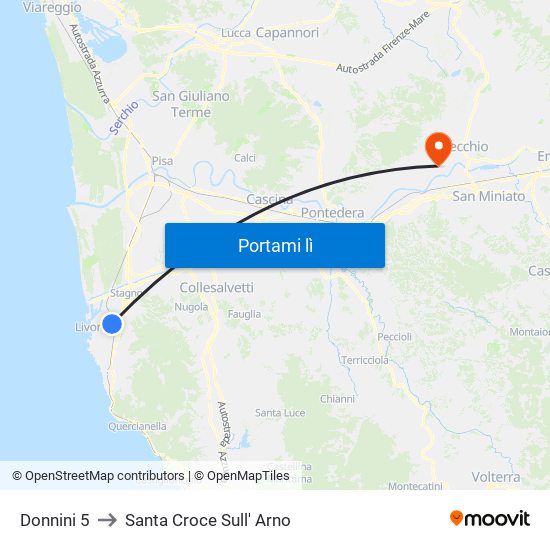 Donnini 5 to Santa Croce Sull' Arno map