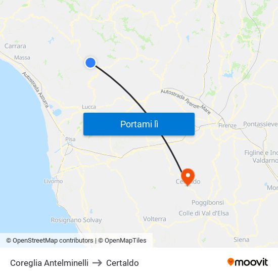 Coreglia Antelminelli to Certaldo map