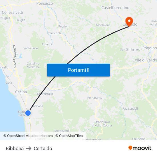 Bibbona to Certaldo map