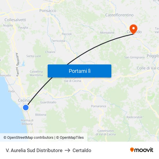 V. Aurelia Sud Distributore to Certaldo map