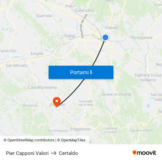 Pier Capponi Valori to Certaldo map