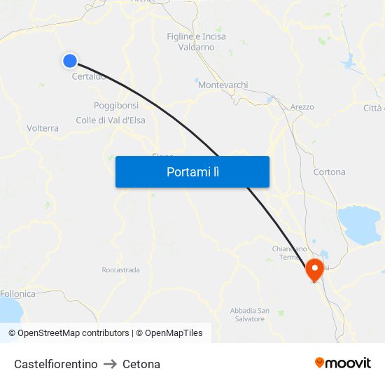 Castelfiorentino to Cetona map