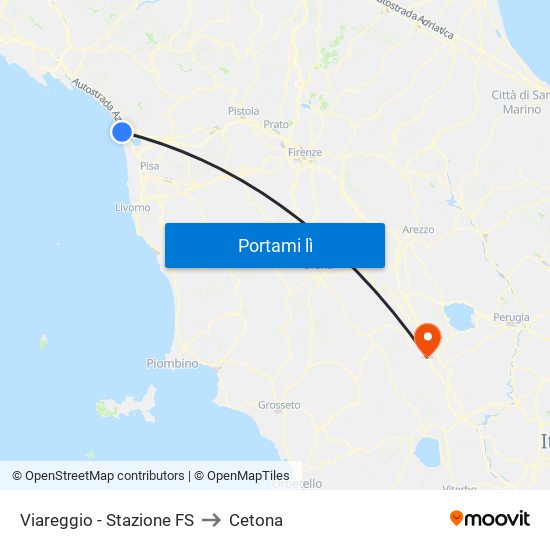 Viareggio Stazione FS to Cetona map