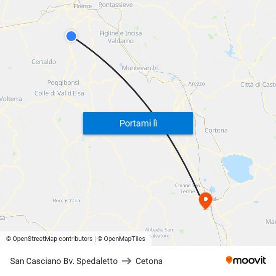San Casciano Bv. Spedaletto to Cetona map