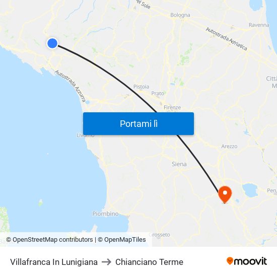 Villafranca In Lunigiana to Chianciano Terme map