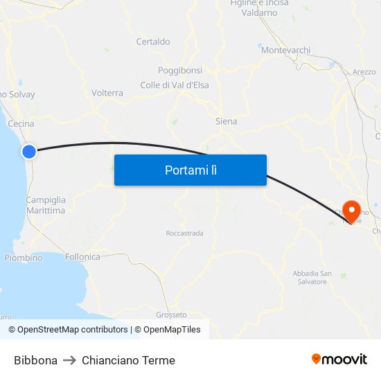 Bibbona to Chianciano Terme map