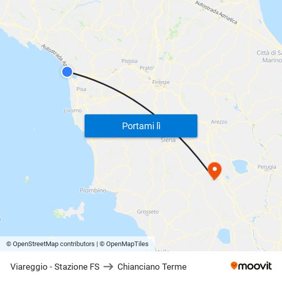 Viareggio Stazione FS to Chianciano Terme map