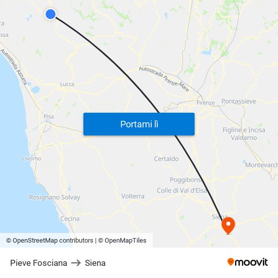 Pieve Fosciana to Siena map