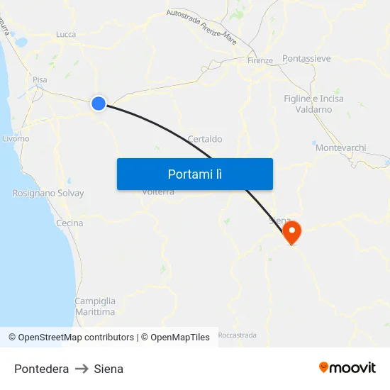 Pontedera to Siena map