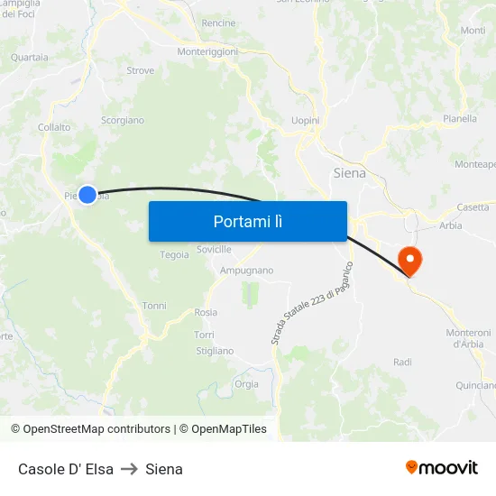 Casole D' Elsa to Siena map