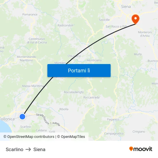 Scarlino to Siena map