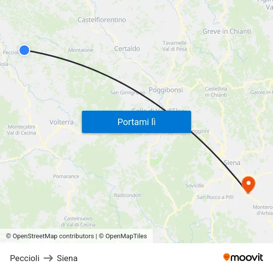 Peccioli to Siena map