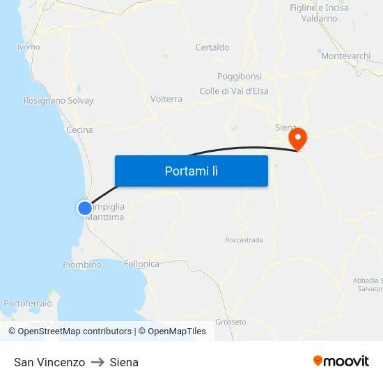 San Vincenzo to Siena map